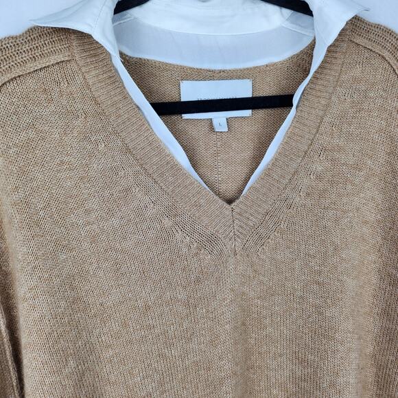 Brochu Walker The Looker Camel Tan Cashmere Oversize V-Neck Sweater White Layer - Picture 5 of 13